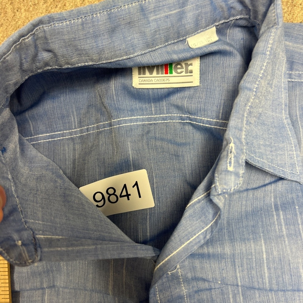 Vintage IMiller Chambray Button Up Shirt Mens‎ XL Blue 1970s Short Sleeve - Picture 11 of 11